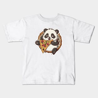 Cute Cartoon Panda Eating Pizza Funny Kawaii Kids T-Shirt